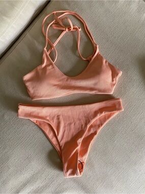 Ribbed Peach Bikini Set - Two Piece Swimwear